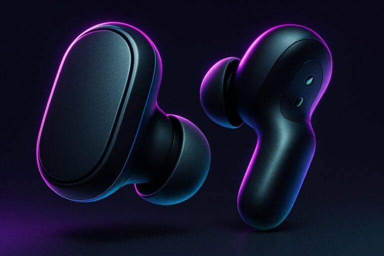 Ilustracja słuchawek Bose QuietComfort Ultra Earbuds na ciemnym tle.