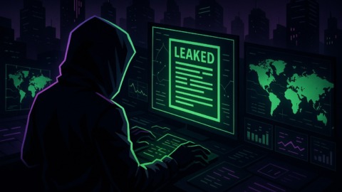 Ilustracja przedstawiająca analizę wycieków dokumentów w kontekście cyberofensywy.