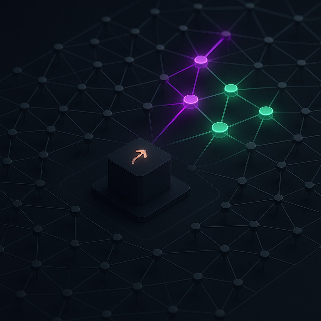 Ilustracja przedstawiająca architekturę sieci neuronowej w stylu 2.5D.