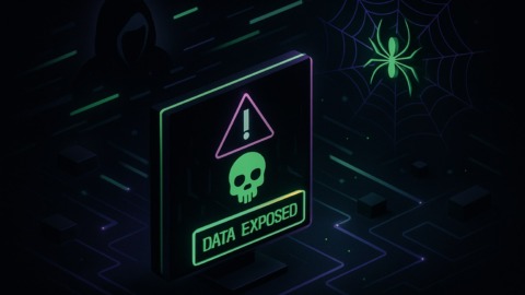 Ilustracja przedstawiająca powiadomienie o danych w dark webie w stylu 2.5D.