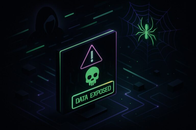 Ilustracja przedstawiająca powiadomienie o danych w dark webie w stylu 2.5D.