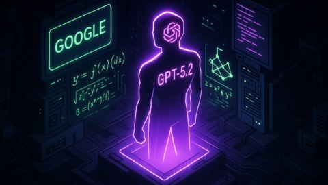 Ilustracja przedstawiająca laboratorium AI z postacią reprezentującą GPT-5.2 w ciemnej, futurystycznej scenerii.