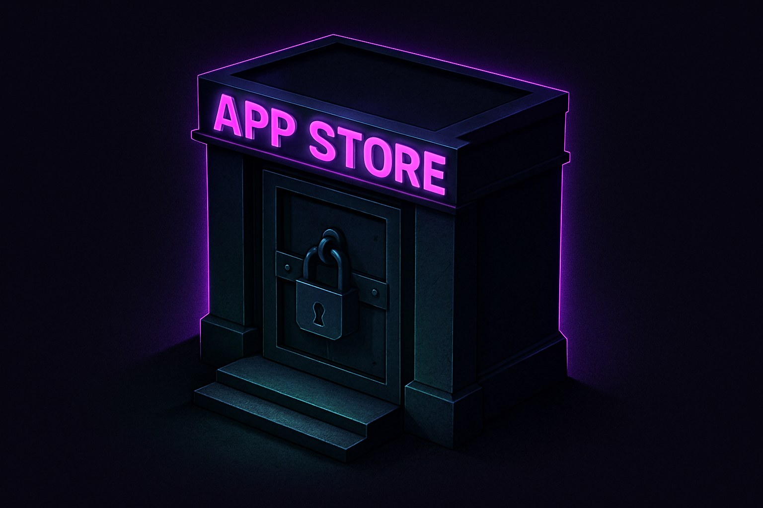 Ilustracja przedstawiająca wejście do sklepu aplikacji z elementami weryfikacji wieku.