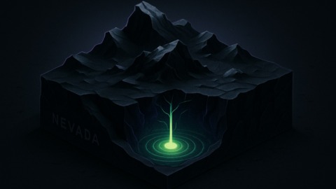 Ilustracja przedstawiająca ukryty zasób geotermalny w Nevadzie na ciemnym tle.