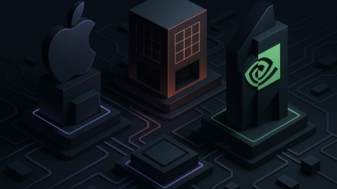 Ilustracja przedstawiająca futurystyczny krajobraz półprzewodników w stylu 2.5D.