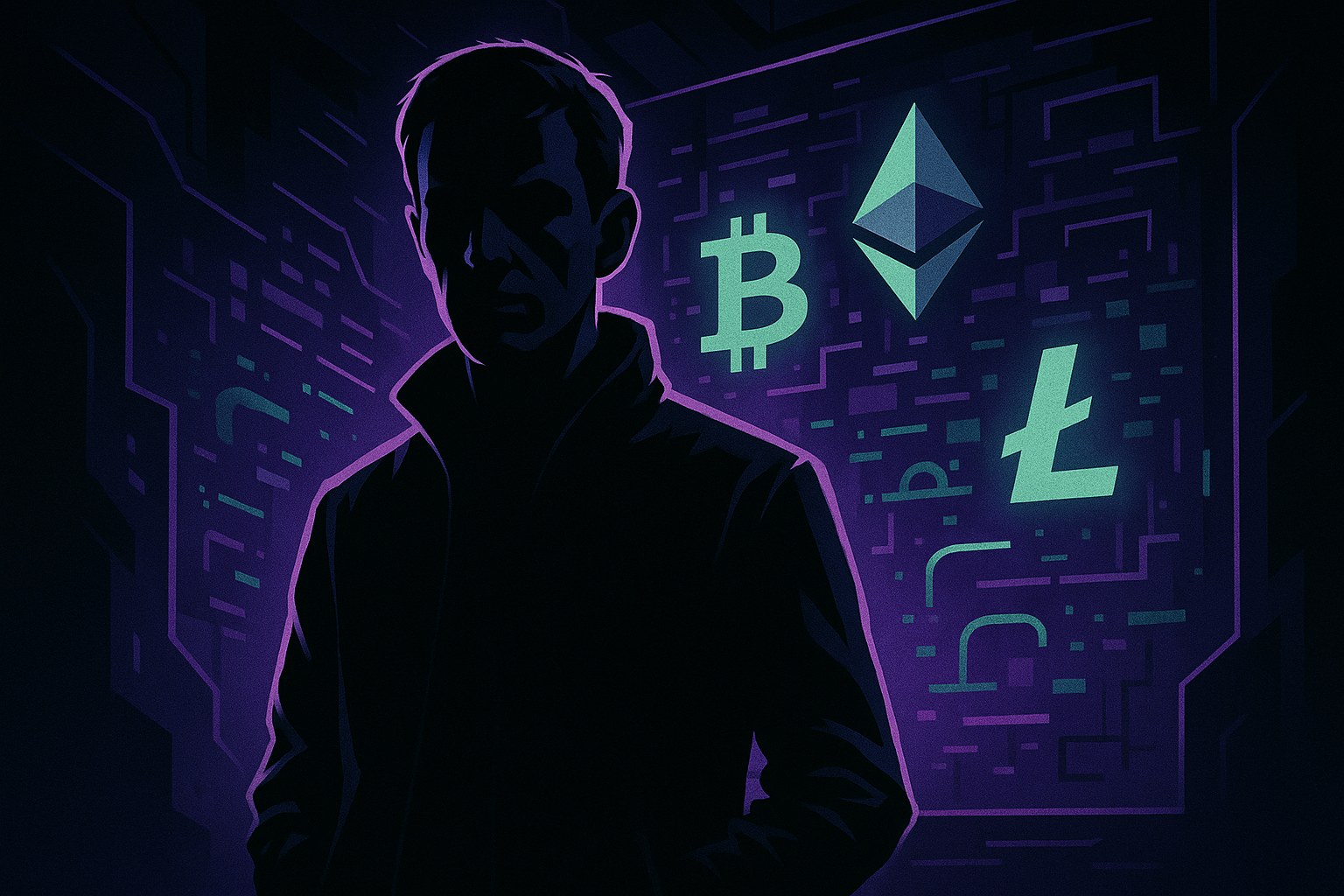 Ilustracja przedstawiająca sylwetkę Ilyi Lichtensteina w kontekście kryptowalut.