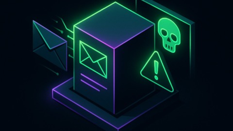 Ilustracja przedstawiająca zagrożoną bramę e-mailową w stylu 2.5D.