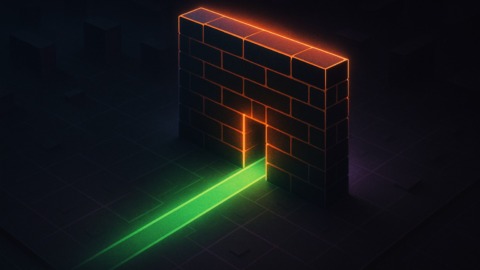 Ilustracja przedstawiająca zaporę ogniową z neonowym szlakiem prowadzącym do niej.