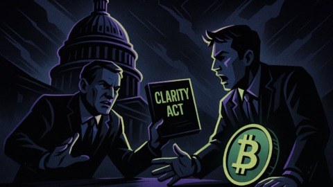 Ilustracja przedstawiająca negocjacje między rządem a firmą kryptowalutową.