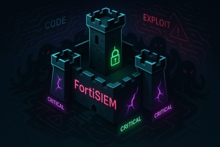 Ilustracja przedstawiająca fortecę cyfrową z neonowymi akcentami na ciemnym tle.