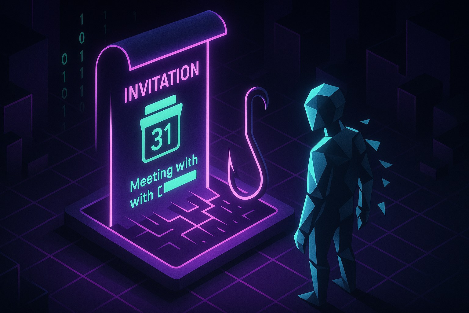 Ilustracja przedstawiająca pułapkę w zaproszeniu z Kalendarza na ciemnym tle.