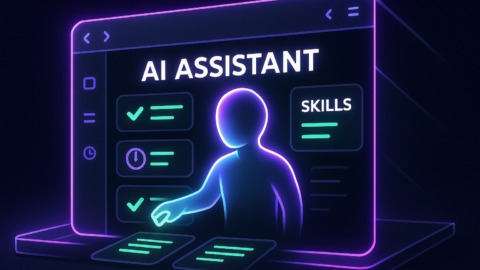 Futurystyczny interfejs przeglądarki z AI wykonującym zadania automatycznie.