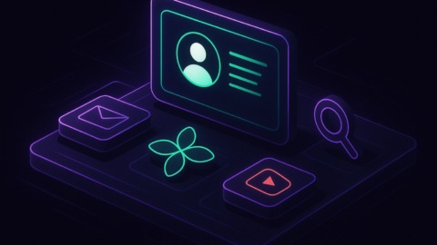 Ilustracja przedstawiająca zintegrowany interfejs usług Google w stylu 2.5D.