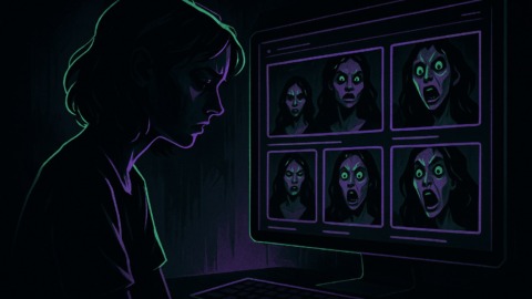 Ilustracja przedstawiająca mroczne oblicze AI wpływające na życie kobiet.