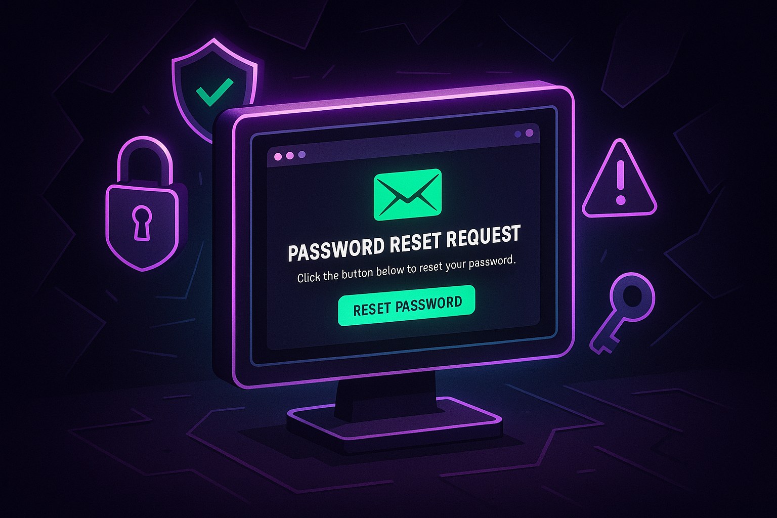 Ilustracja przedstawiająca ekran komputera z powiadomieniem o resecie hasła.