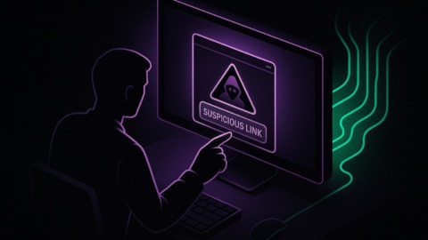 Ilustracja przedstawiająca zagrożenie wycieku danych z Microsoft Copilot po kliknięciu w podejrzany link.