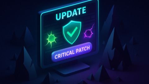 Ilustracja przedstawiająca cyfrowy krajobraz związany z bezpieczeństwem komputerowym.