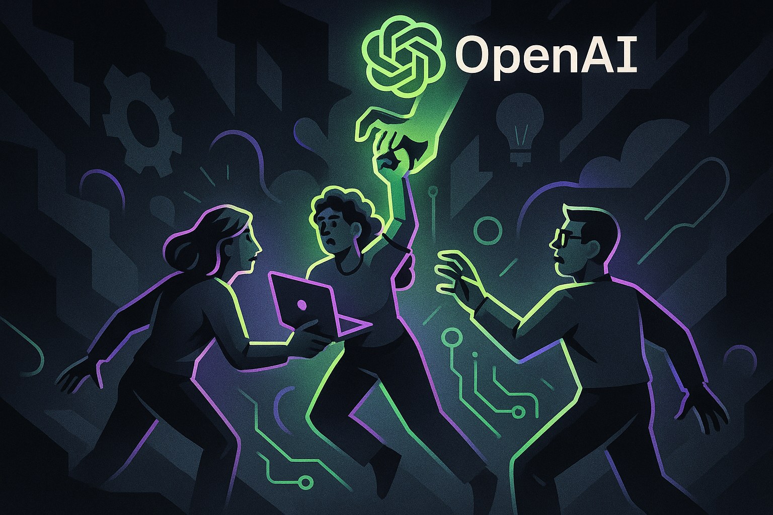 Ilustracja przedstawiająca przejęcie talentów w technologii w stylu 2.5D.