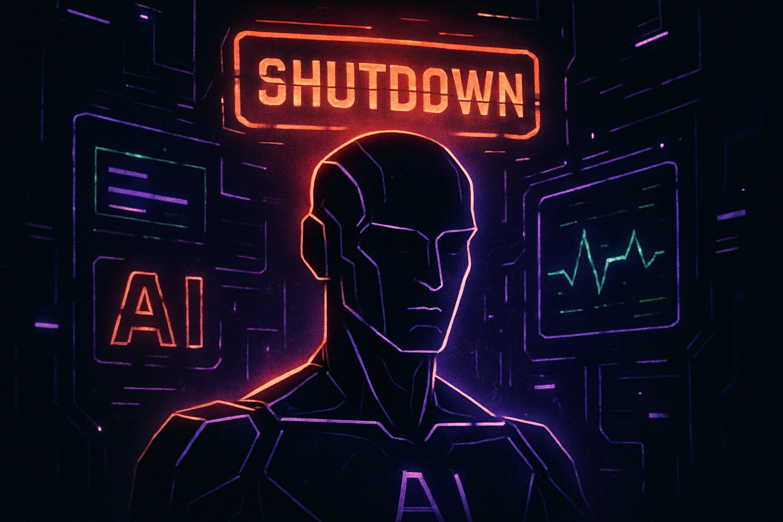 Ilustracja przedstawiająca zamykanie modelu AI w futurystycznym stylu.