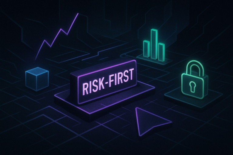 Futurystyczna scena z abstrakcyjnymi kształtami w neonowych kolorach na ciemnym tle.