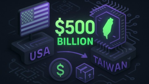 Ilustracja przedstawiająca transakcję USA-Tajwan w kontekście chipów.