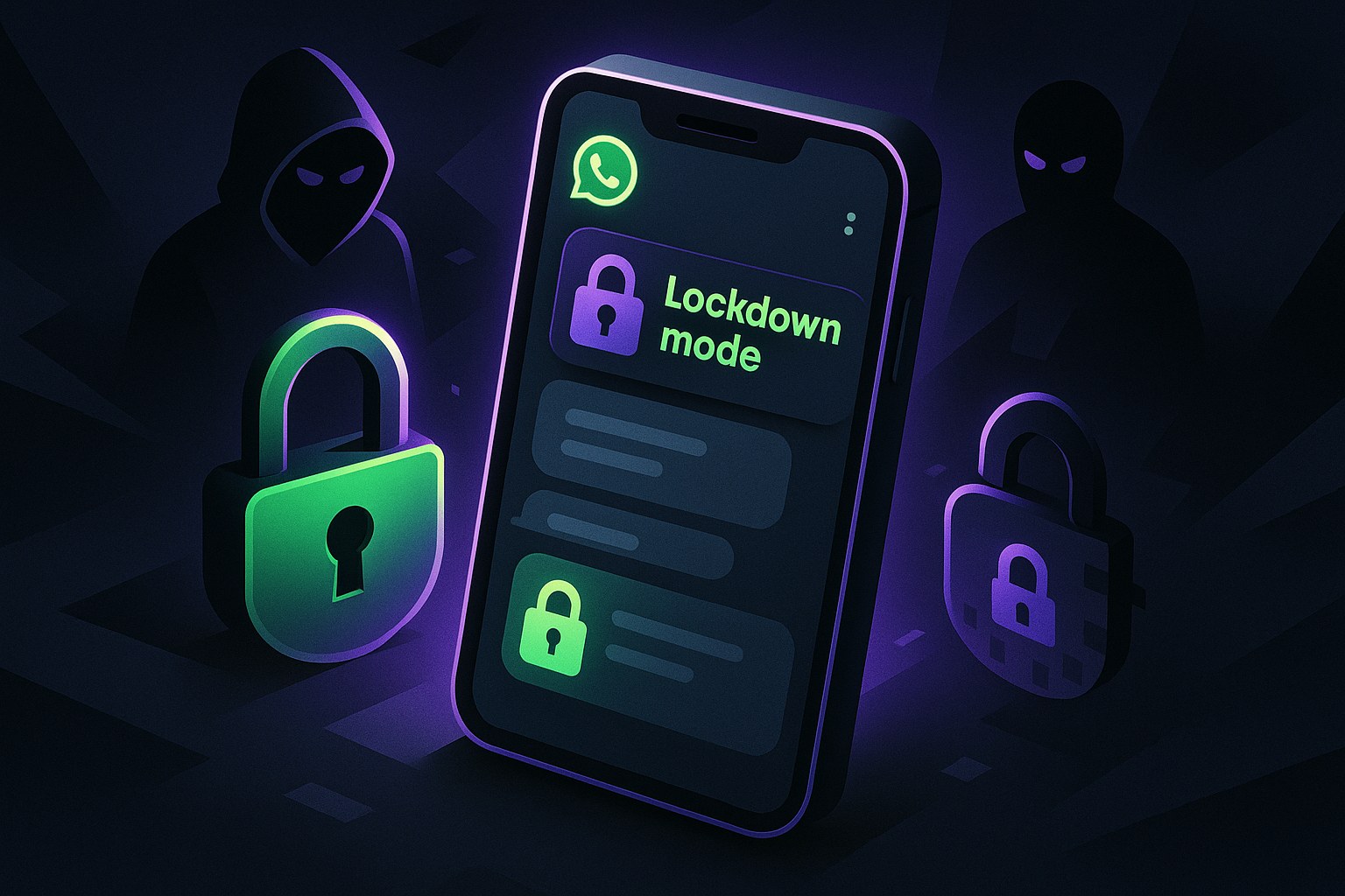 Ilustracja przedstawiająca telefon z aktywowanymi ustawieniami prywatności WhatsApp.