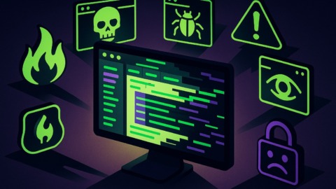 Ilustracja przedstawiająca złośliwe rozszerzenia w cyfrowym środowisku pracy.